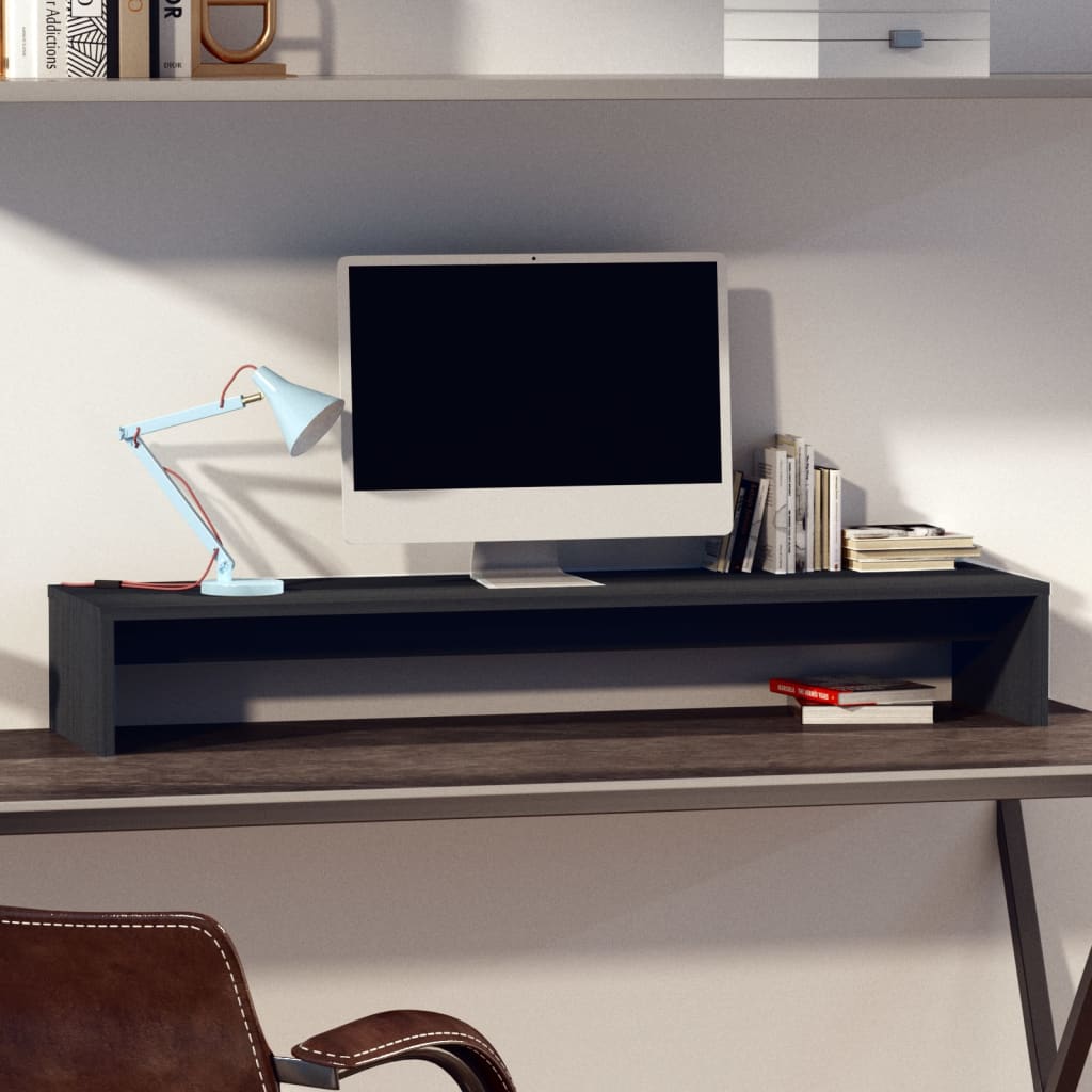 vidaXL Monitor Stand Grey 100x27x15 cm Solid Wood Pine