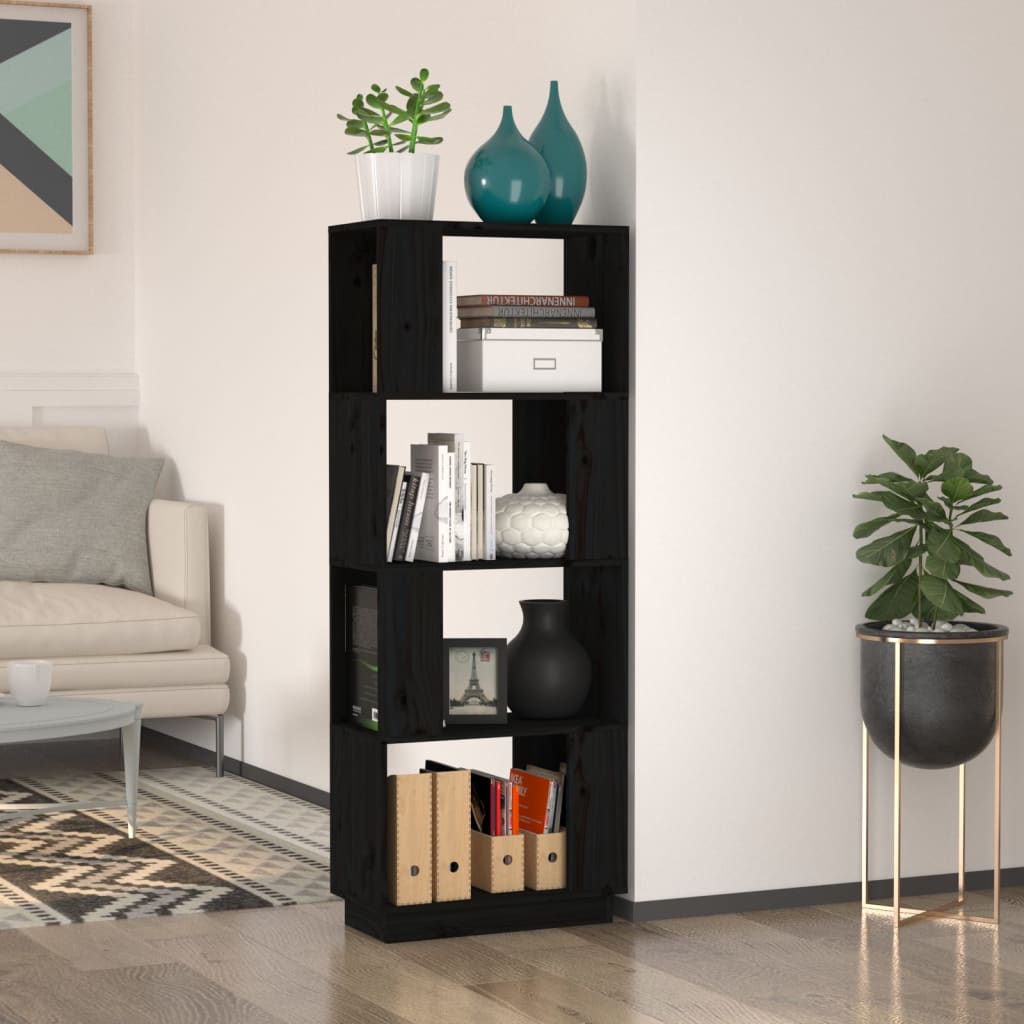 vidaXL Book Cabinet/Room Divider Black 51x25x132 cm Solid Wood Pine