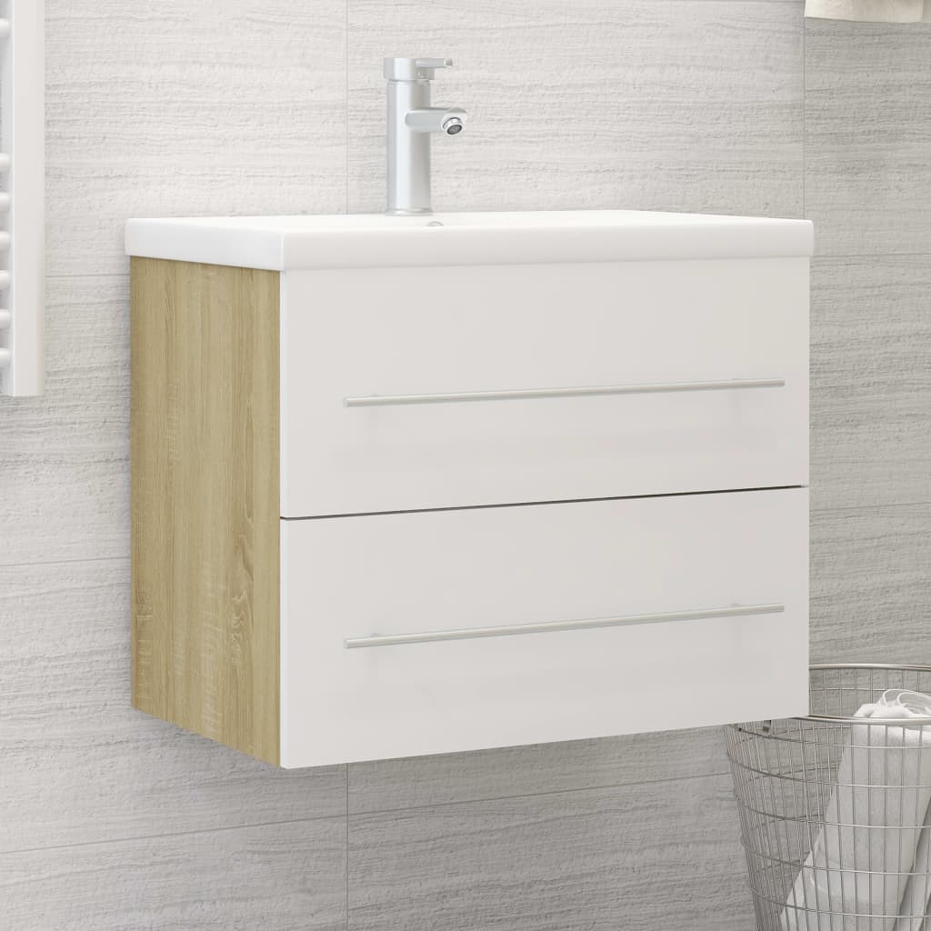 vidaXL Sink Cabinet with Built-in Basin White and Sonoma Oak Engineered Wood