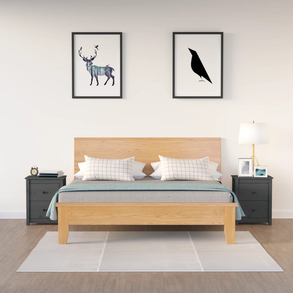 vidaXL Bedside Cabinets 2 pcs Grey 50x35x61.5 cm Solid Wood Pine