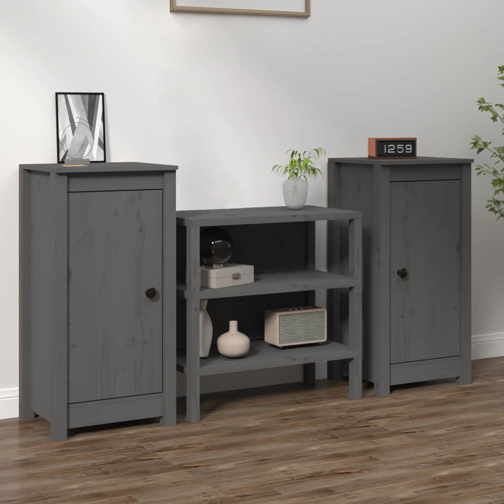 vidaXL Sideboards 2 pcs Grey 40x35x80 cm Solid Wood Pine