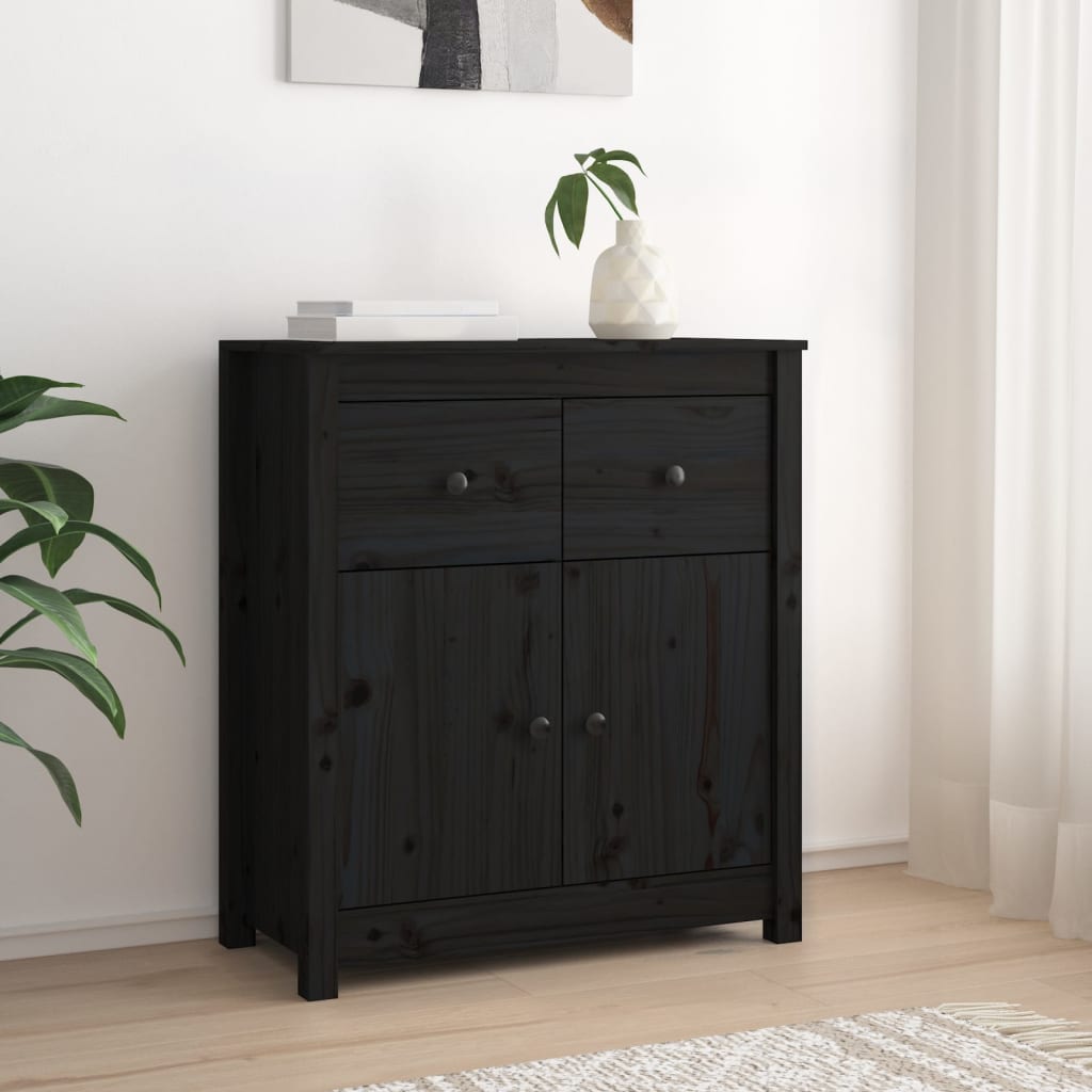 vidaXL Sideboard Black 70x35x80 cm Solid Wood Pine