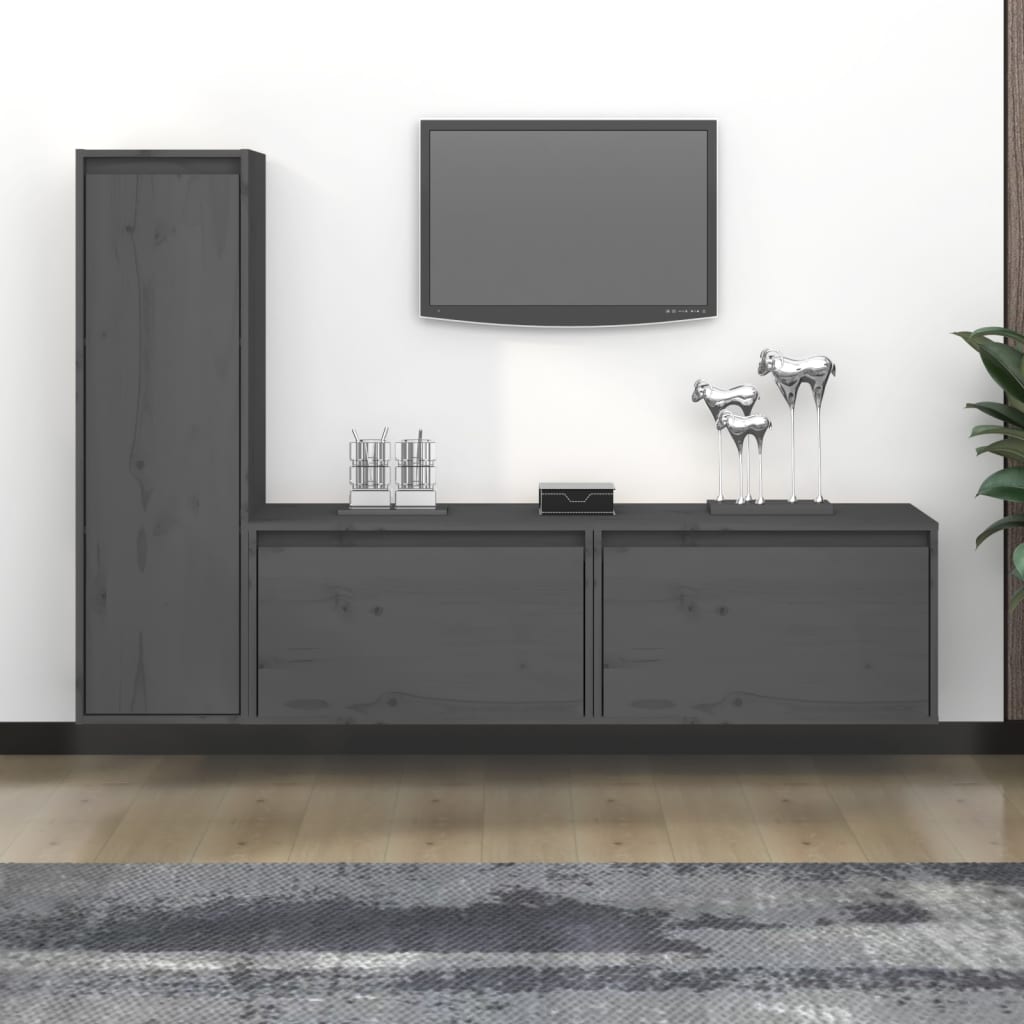vidaXL TV Cabinets 3 pcs Grey Solid Wood Pine