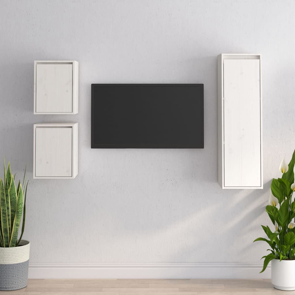 vidaXL TV Cabinets 3 pcs White Solid Wood Pine