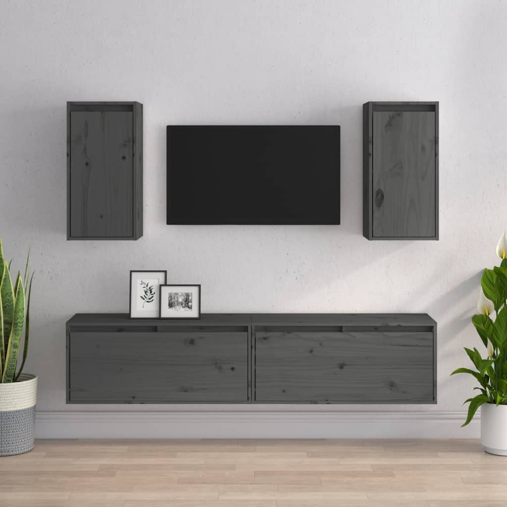 vidaXL TV Cabinets 4 pcs Grey Solid Wood Pine