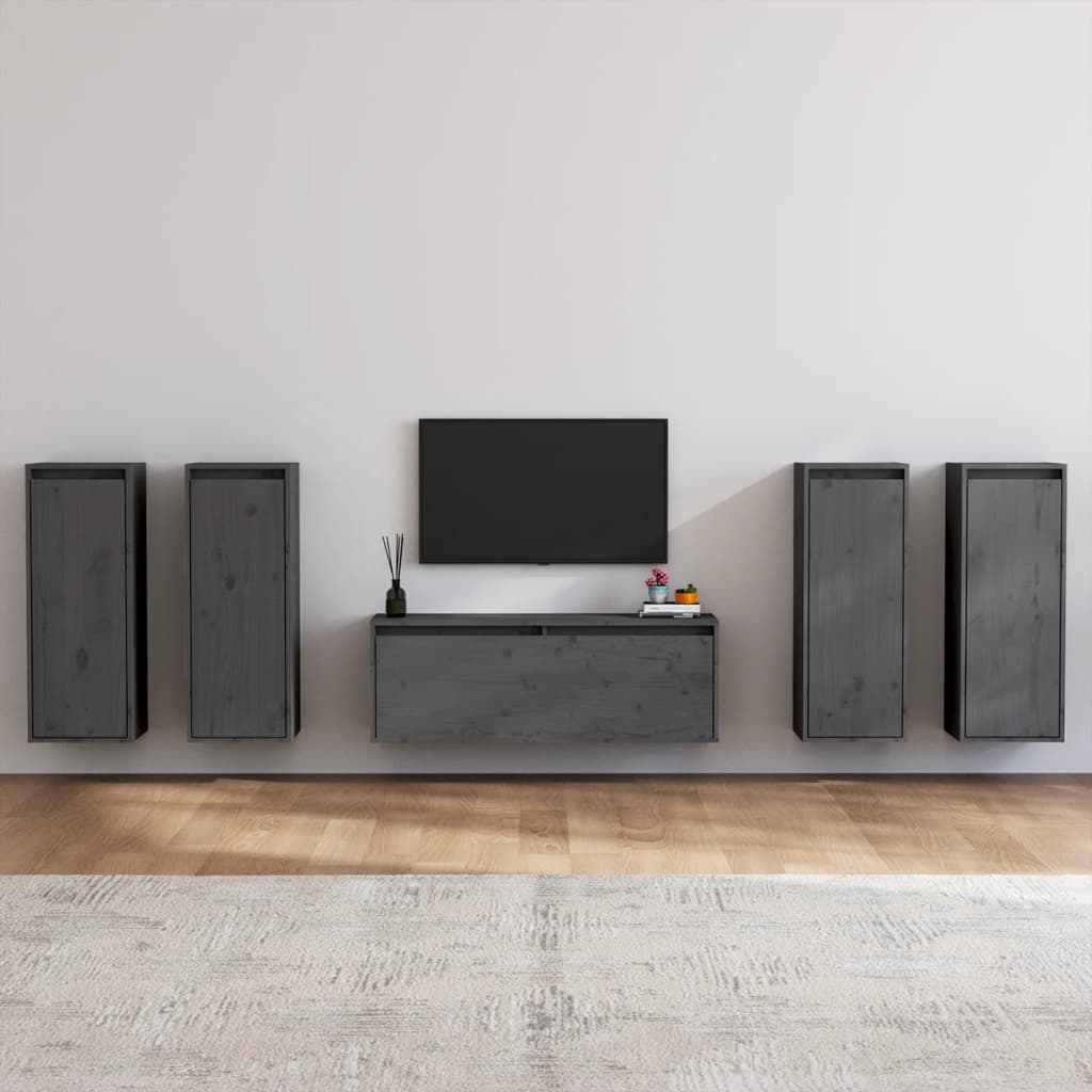 vidaXL TV Cabinets 5 pcs Grey Solid Wood Pine