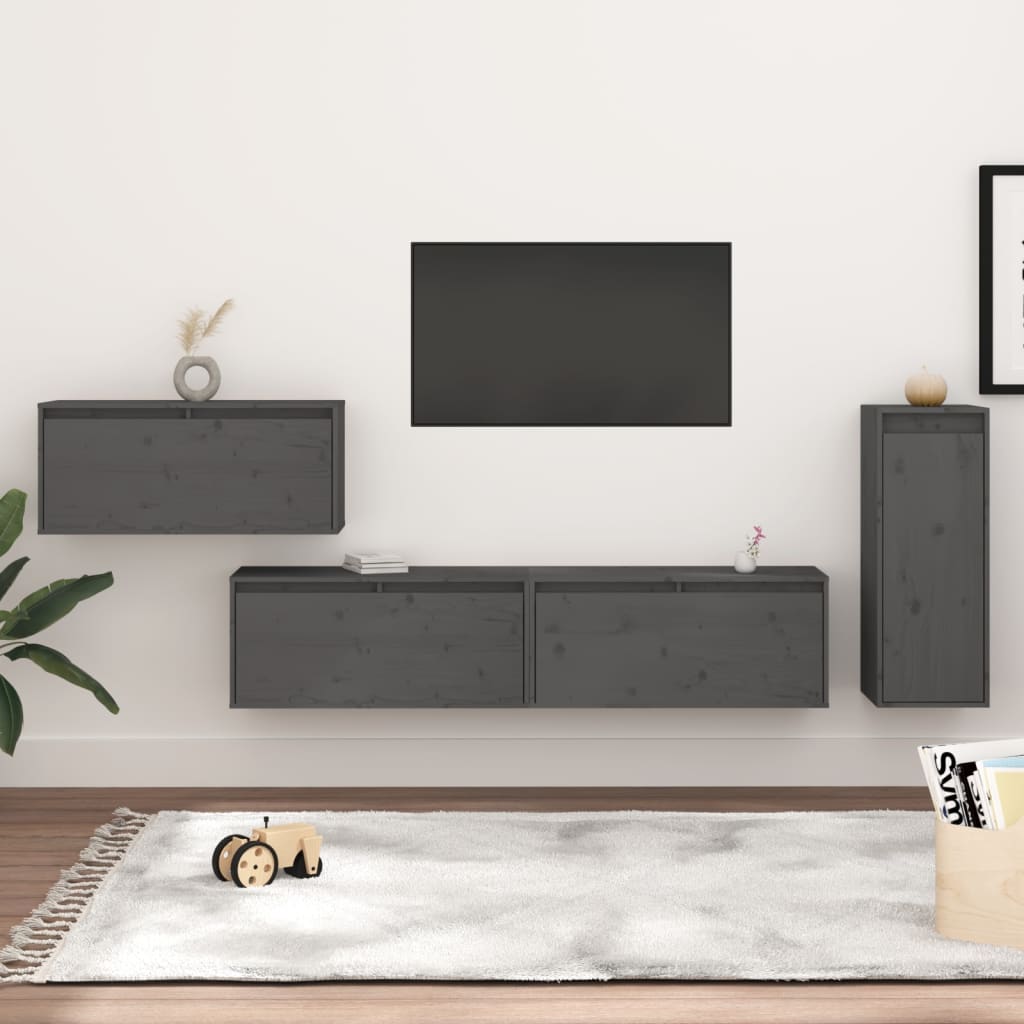 vidaXL TV Cabinets 4 pcs Grey Solid Wood Pine