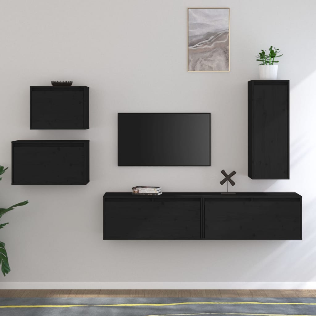 vidaXL TV Cabinets 5 pcs Black Solid Wood Pine