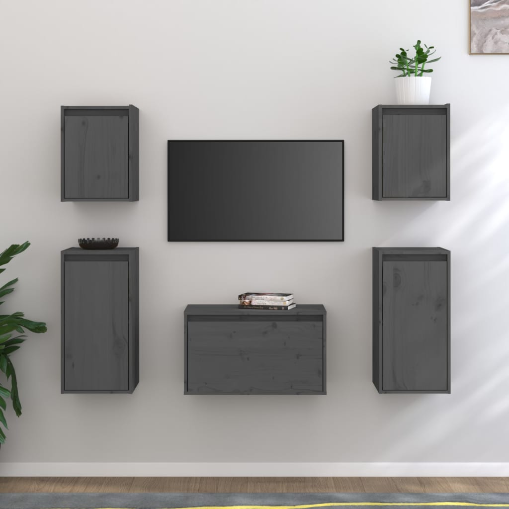 vidaXL TV Cabinets 5 pcs Grey Solid Wood Pine