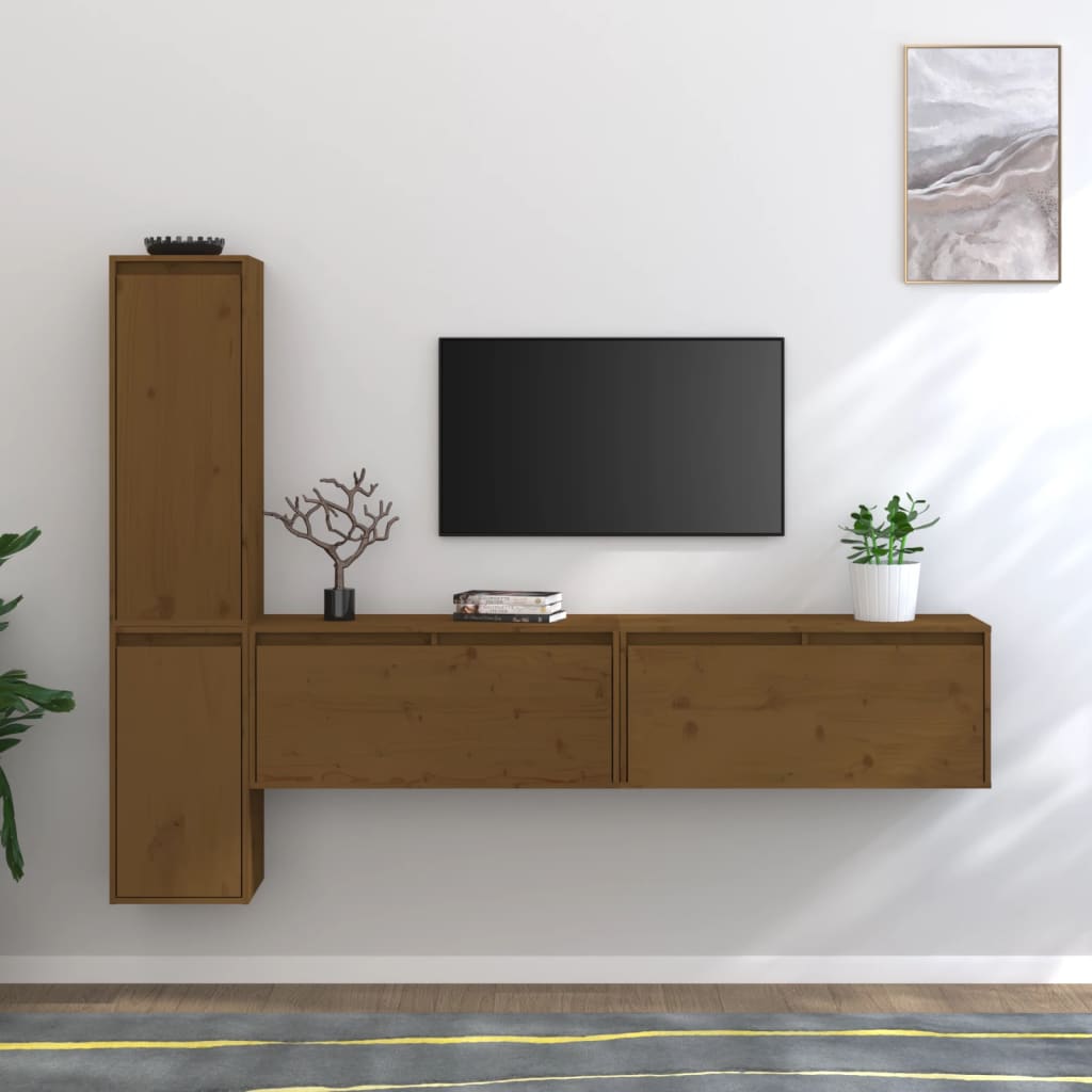 vidaXL TV Cabinets 4 pcs Honey Brown Solid Wood Pine