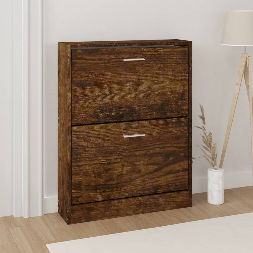vidaXL Shoe Cabinet Smoked Oak 59x17x81 cm Engineered Wood