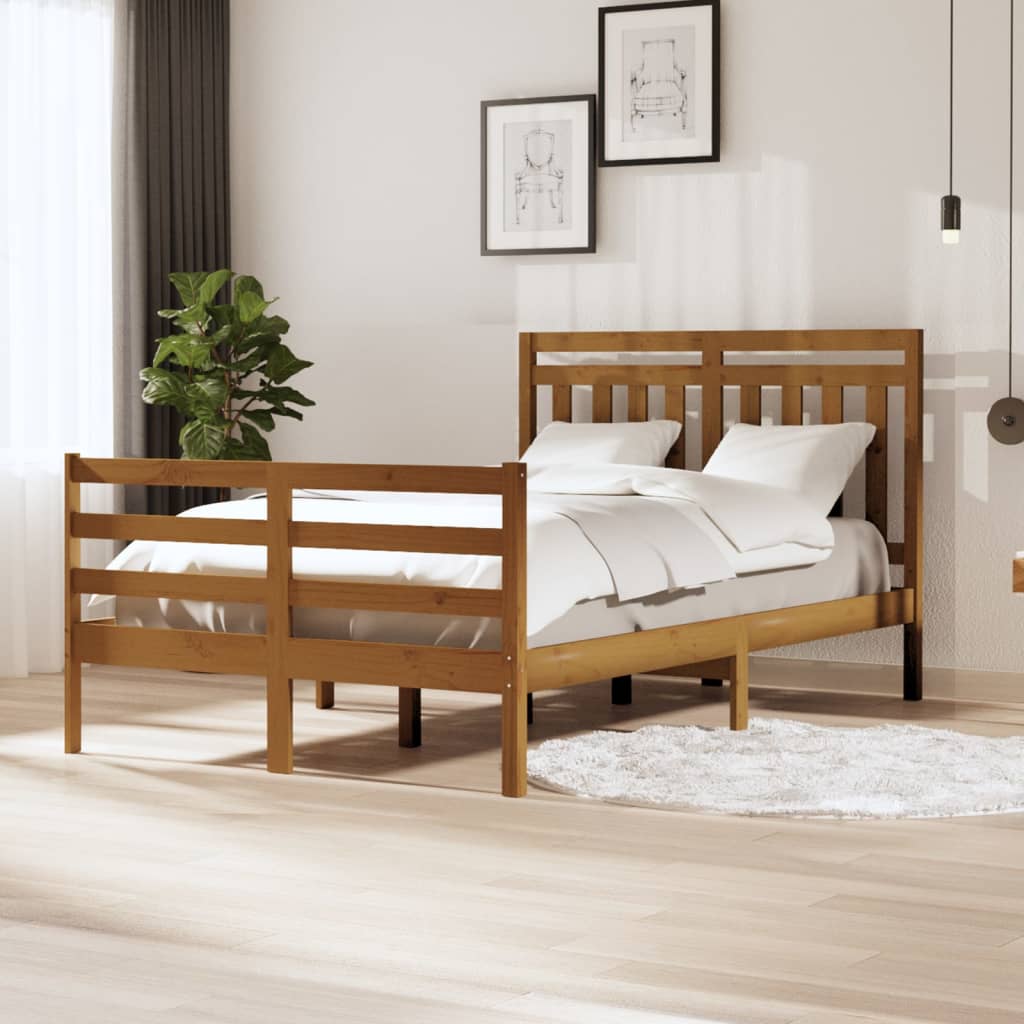 vidaXL Bed Frame Honey Brown 120x190 cm Small Double Solid Wood