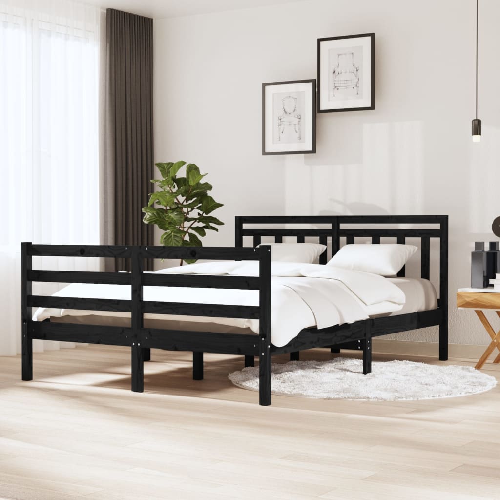 vidaXL Bed Frame Black Solid Wood 140x190 cm