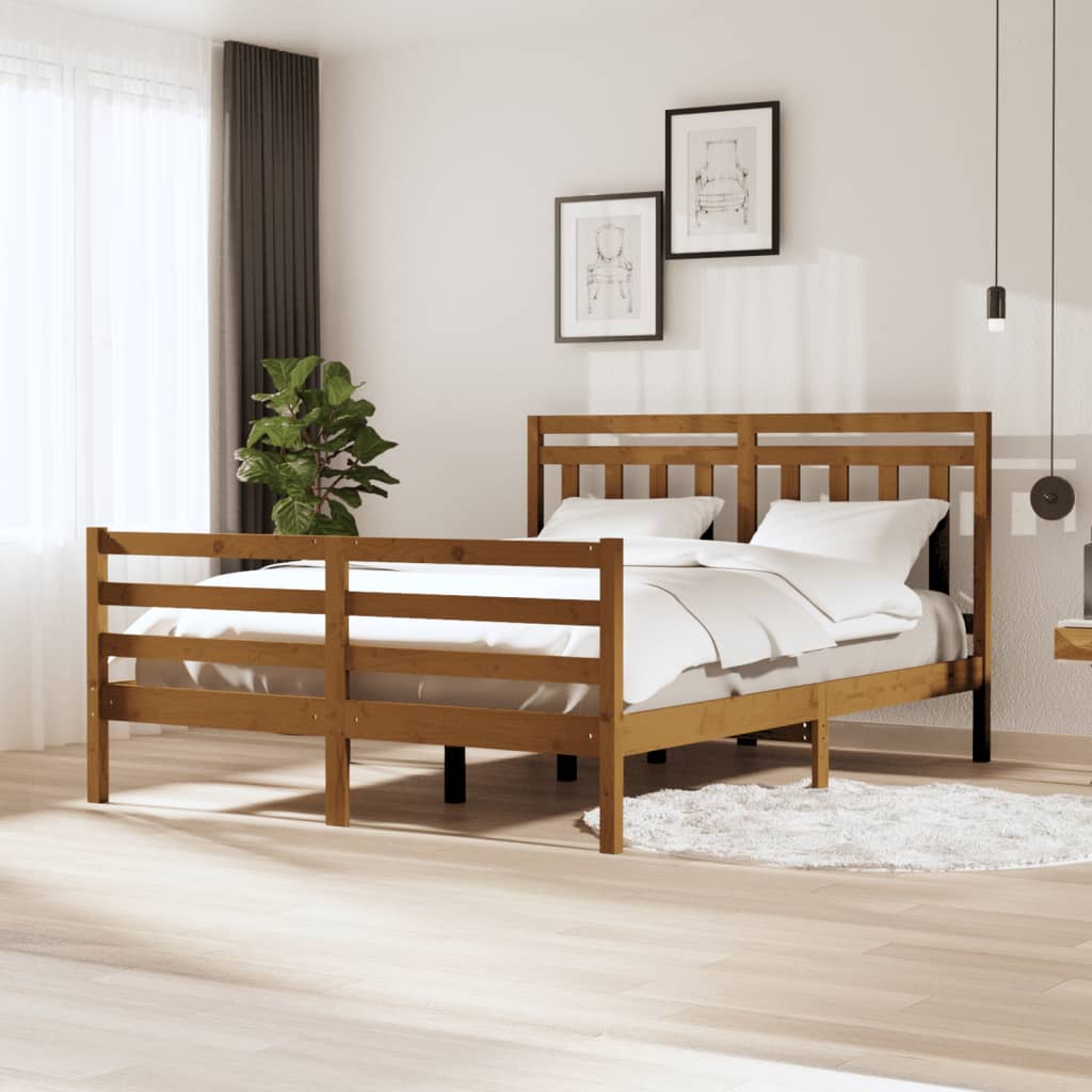 vidaXL Bed Frame Honey Brown 150x200 cm King Size Solid Wood