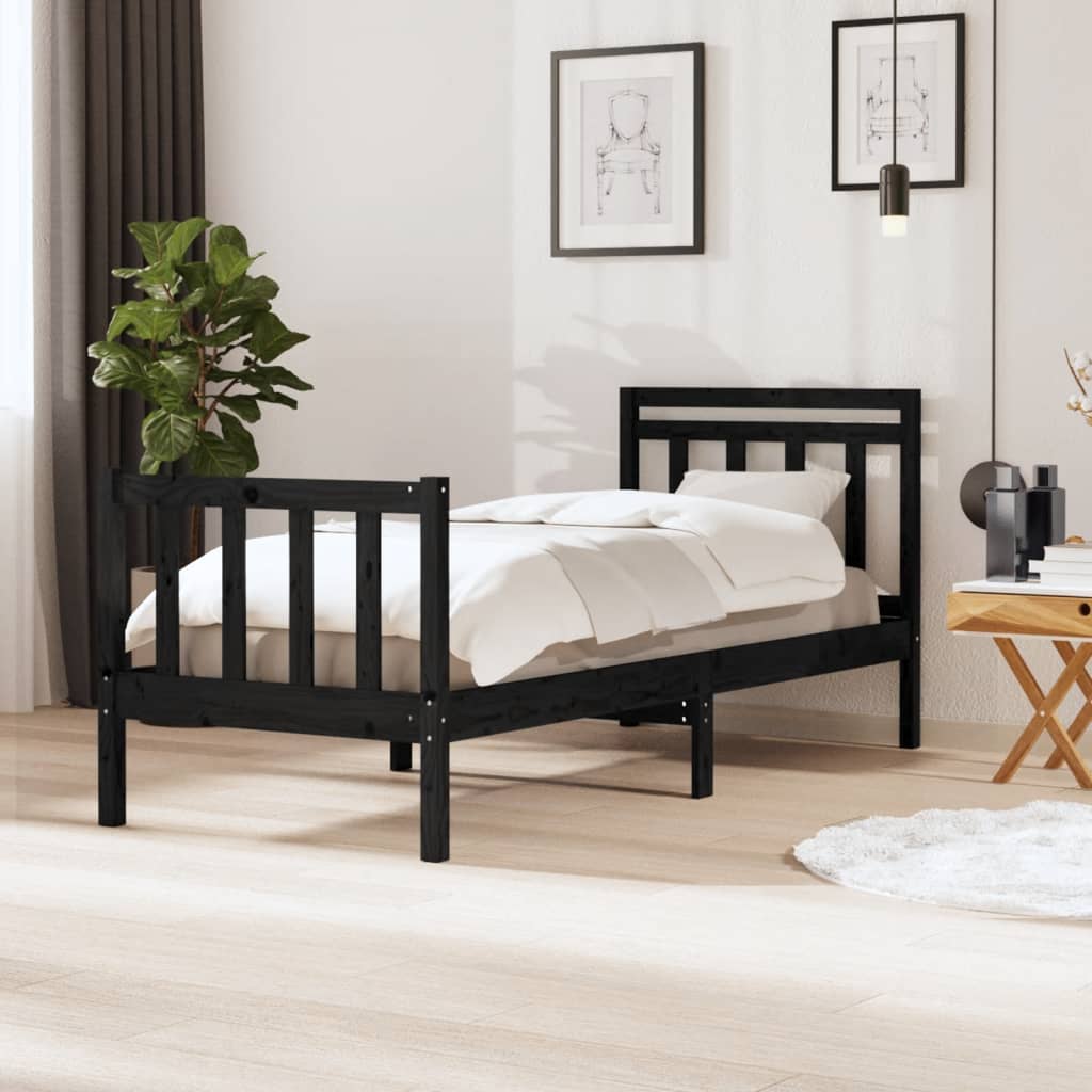 vidaXL Bed Frame Black 75x190 cm Small Single Solid Wood