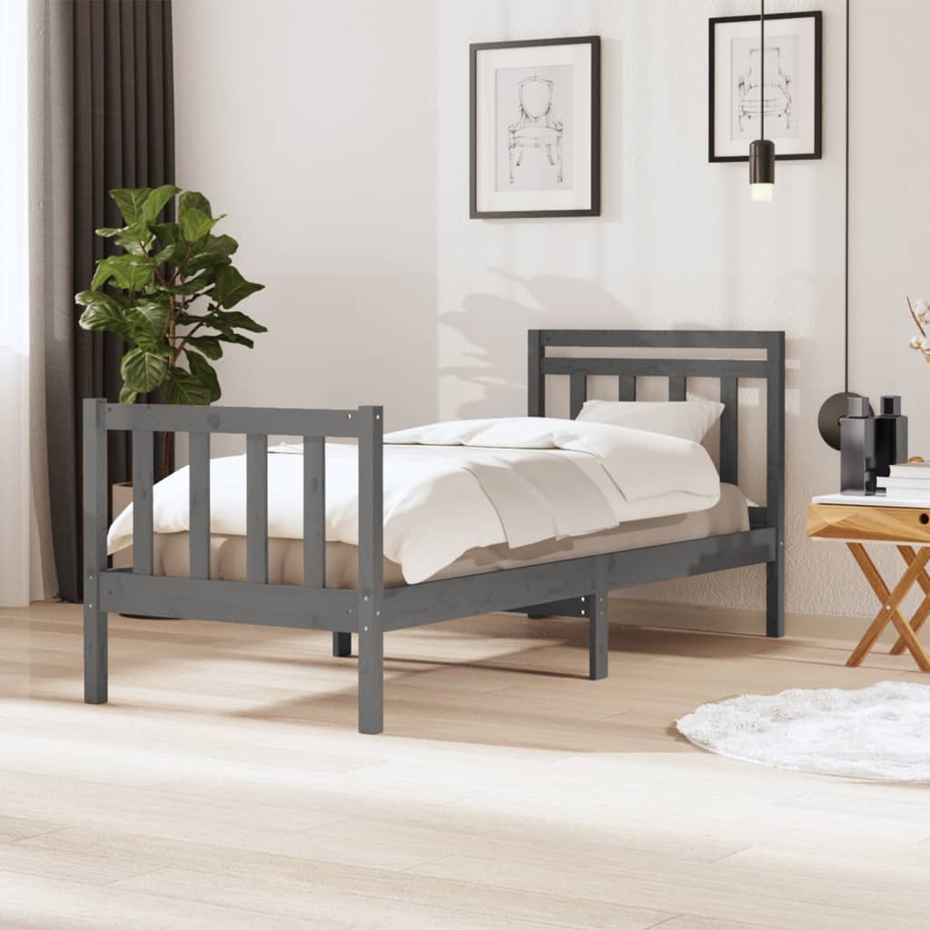 vidaXL Bed Frame Grey 90x190 cm Single Solid Wood