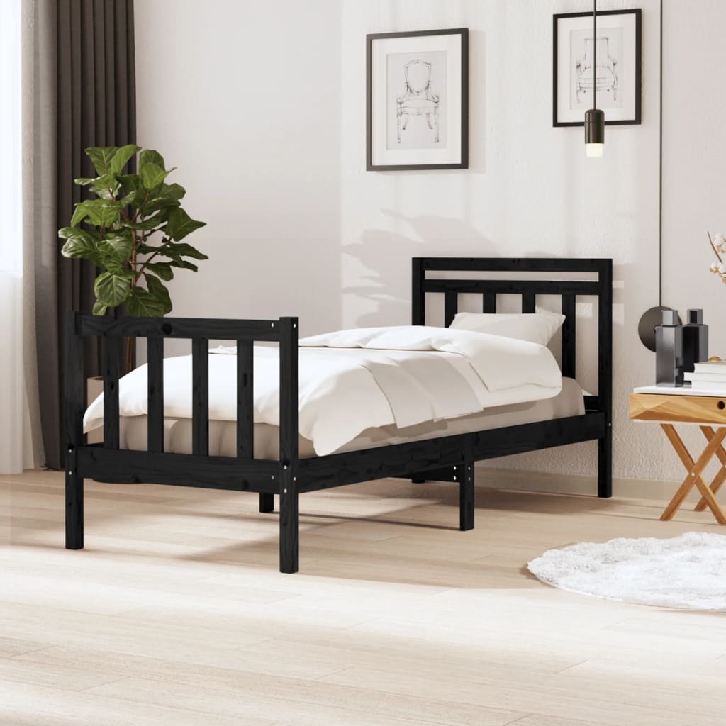vidaXL Bed Frame Black Solid Wood 90x200 cm