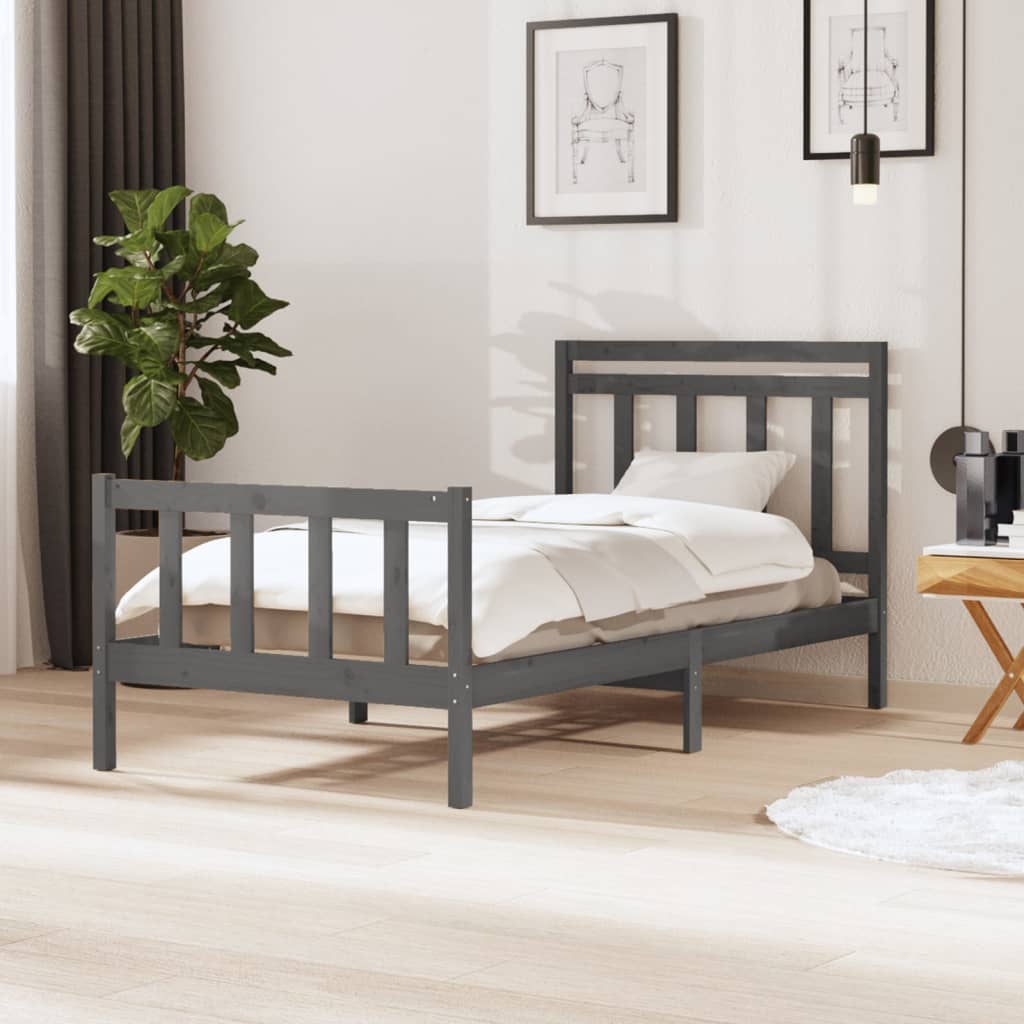 vidaXL Bed Frame Grey Solid Wood 100x200 cm