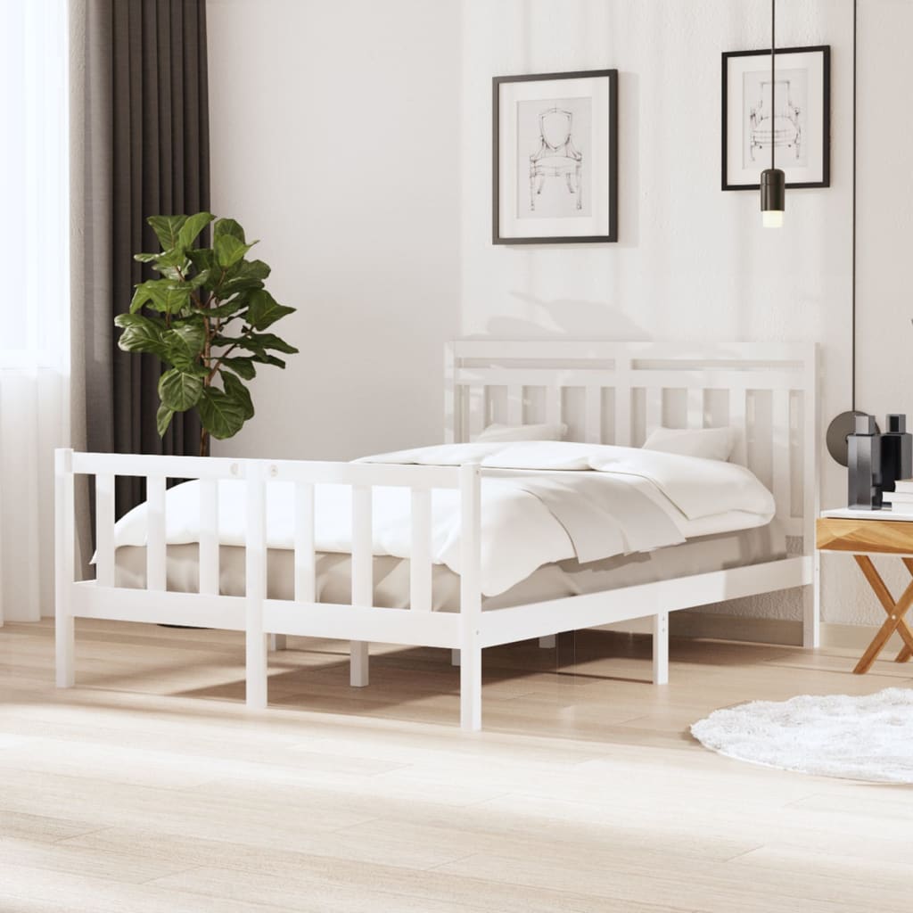 vidaXL Bed Frame White Solid Wood 140x200 cm