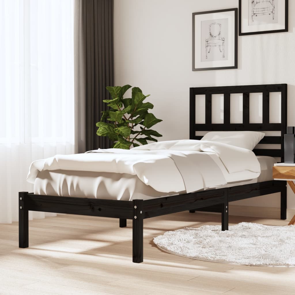vidaXL Bed Frame Black 90x190 cm Single Solid Wood Pine