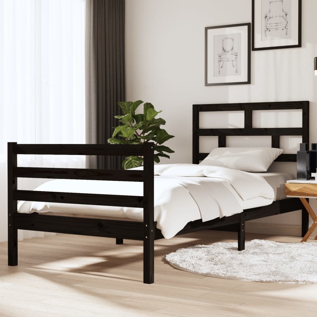vidaXL Bed Frame Black 90x190 cm Single Solid Wood