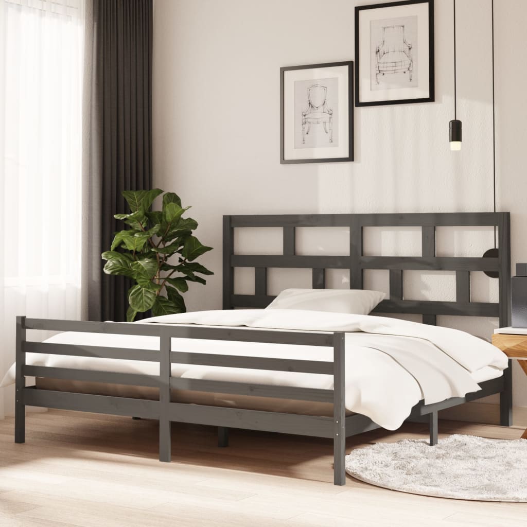 vidaXL Bed Frame Grey Solid Wood Pine 200x200 cm