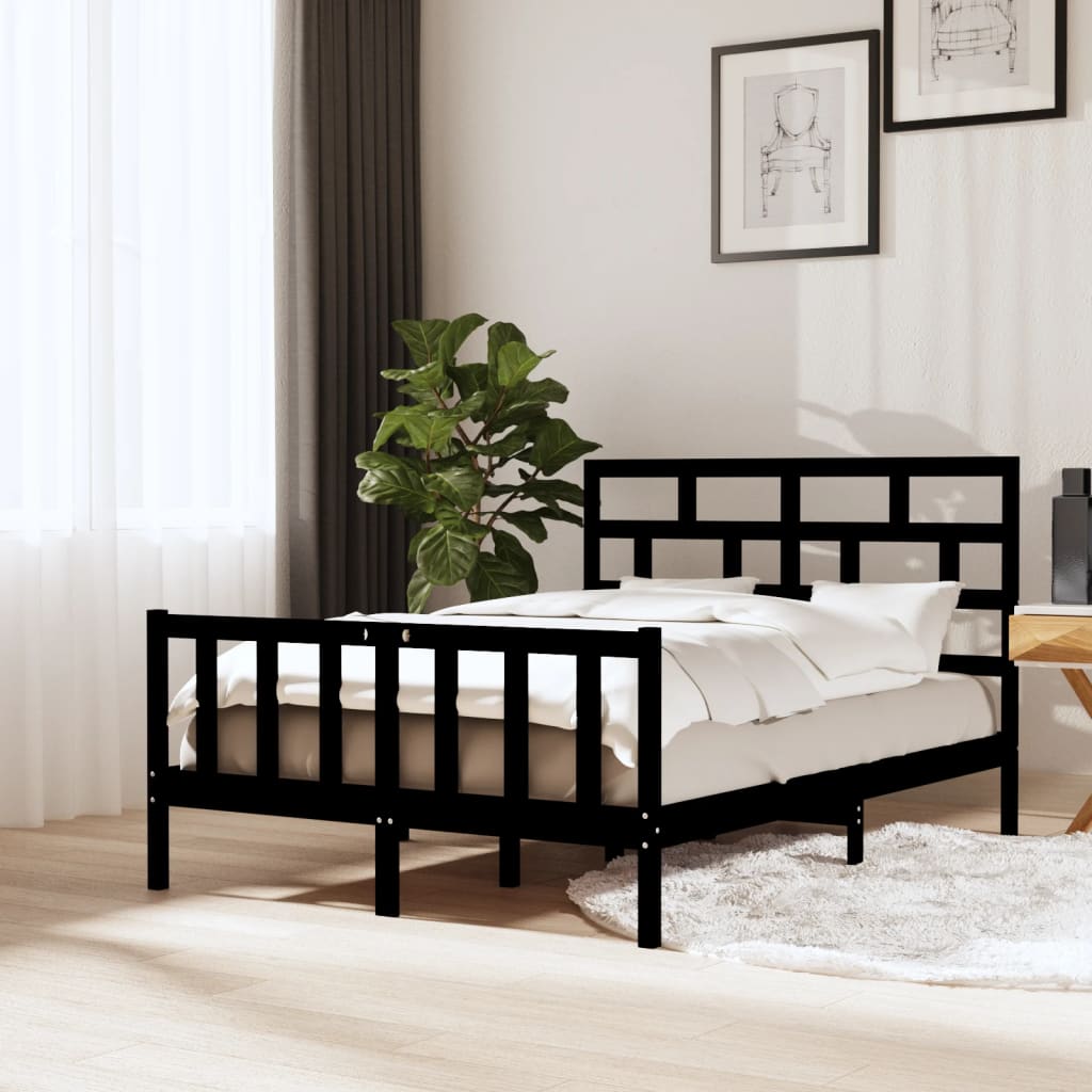 vidaXL Bed Frame Black Solid Wood Pine 120x200 cm