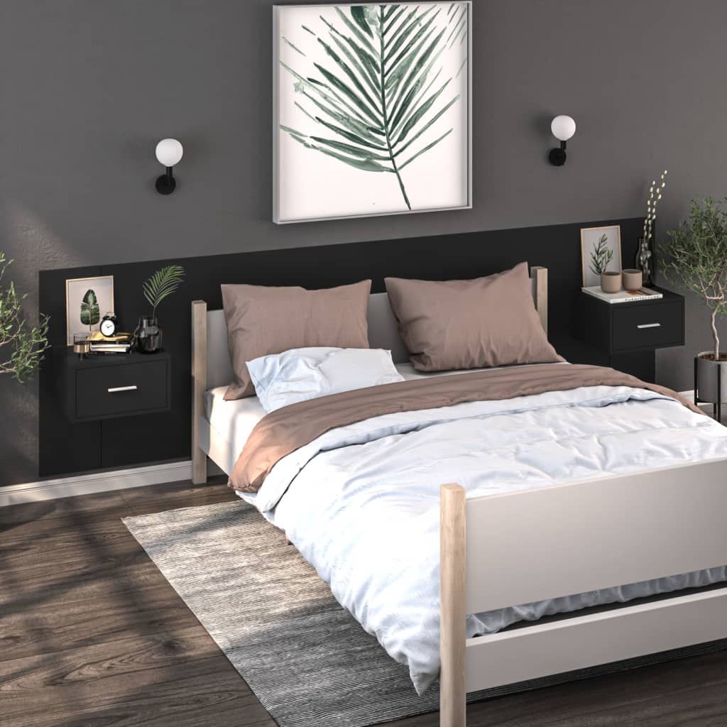 vidaXL Wall-mounted Bedside Cabinets 2 pcs Black