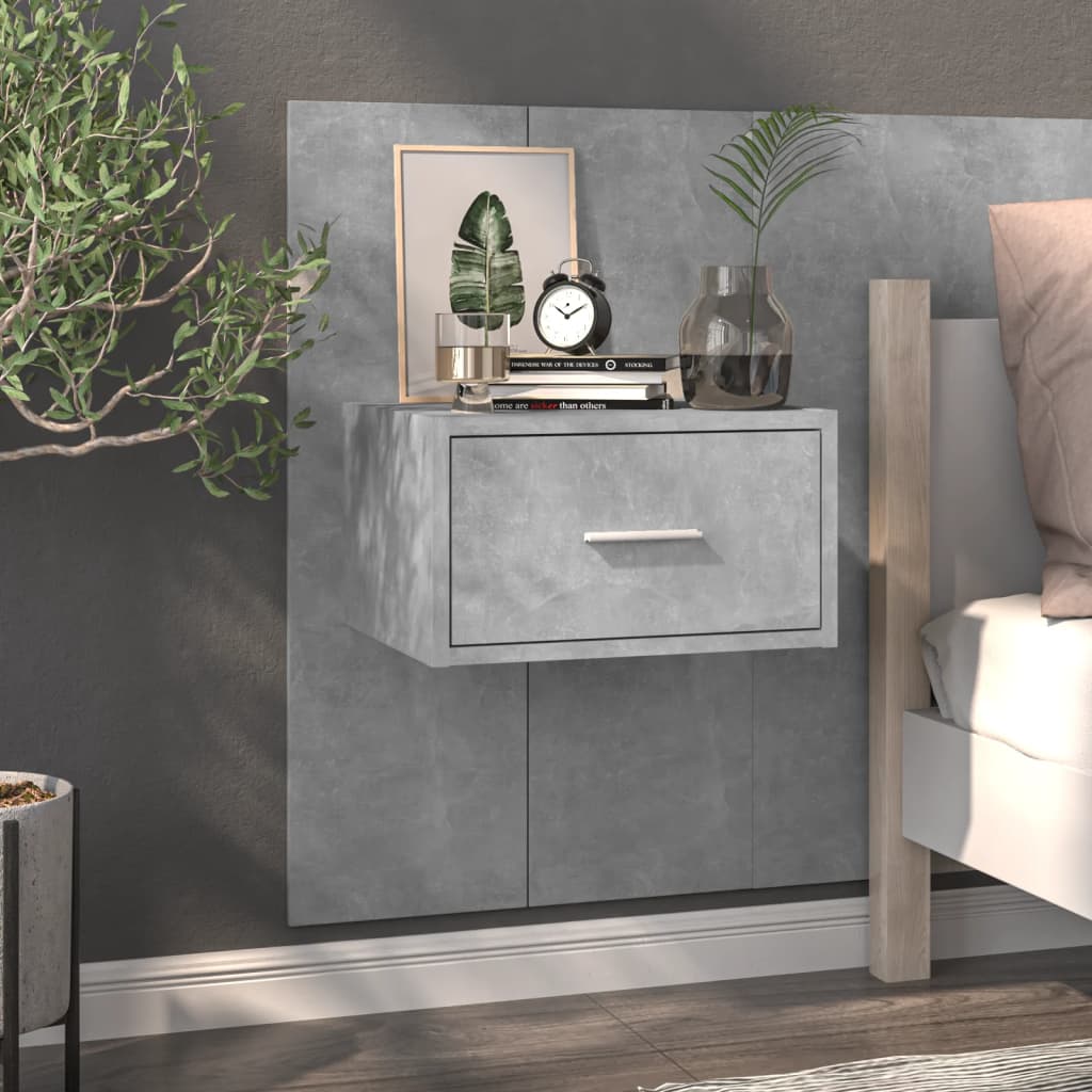 vidaXL Wall-mounted Bedside Cabinet Concrete Grey