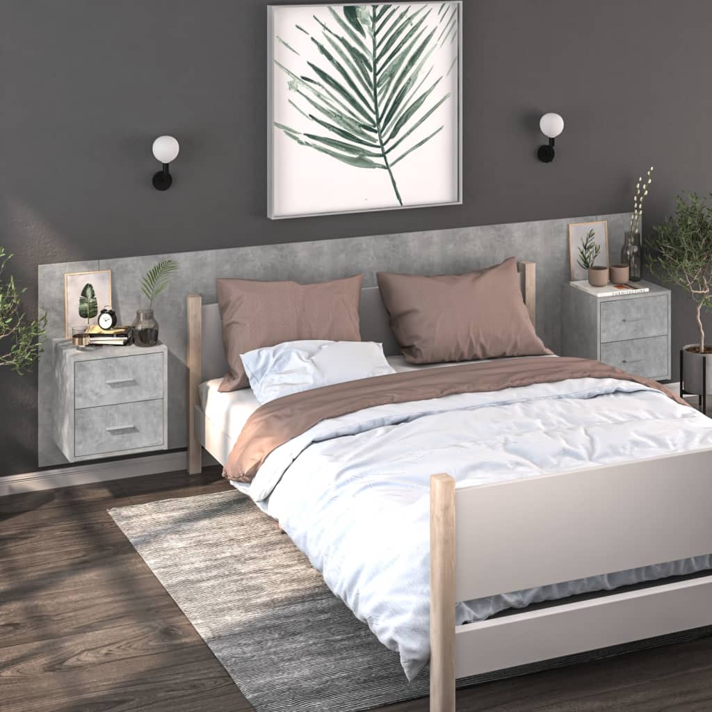 vidaXL Wall-mounted Bedside Cabinets 2 pcs Concrete Grey