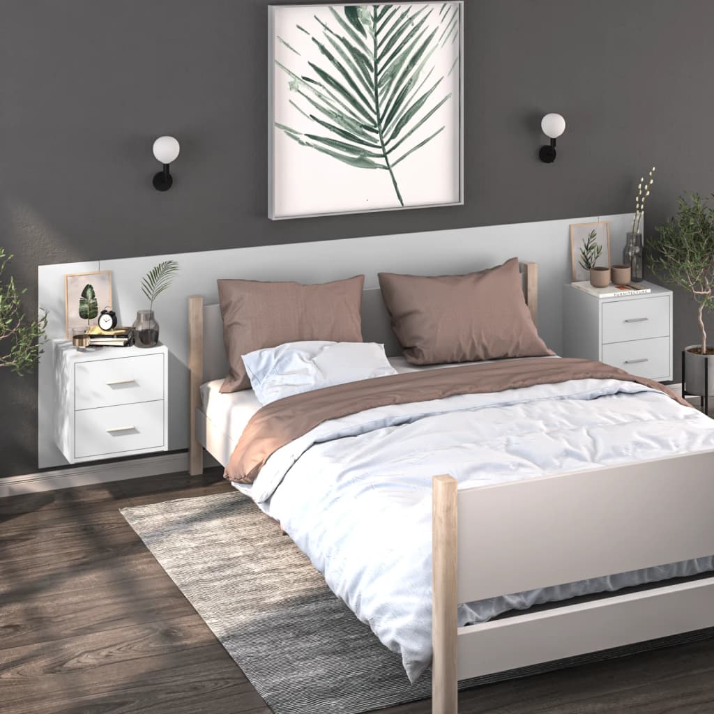 vidaXL Wall-mounted Bedside Cabinets 2 pcs High Gloss White