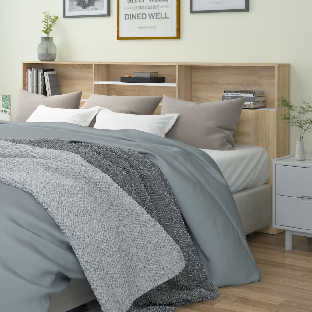 vidaXL Headboard Cabinet White and Sonoma Oak 220x19x103.5 cm