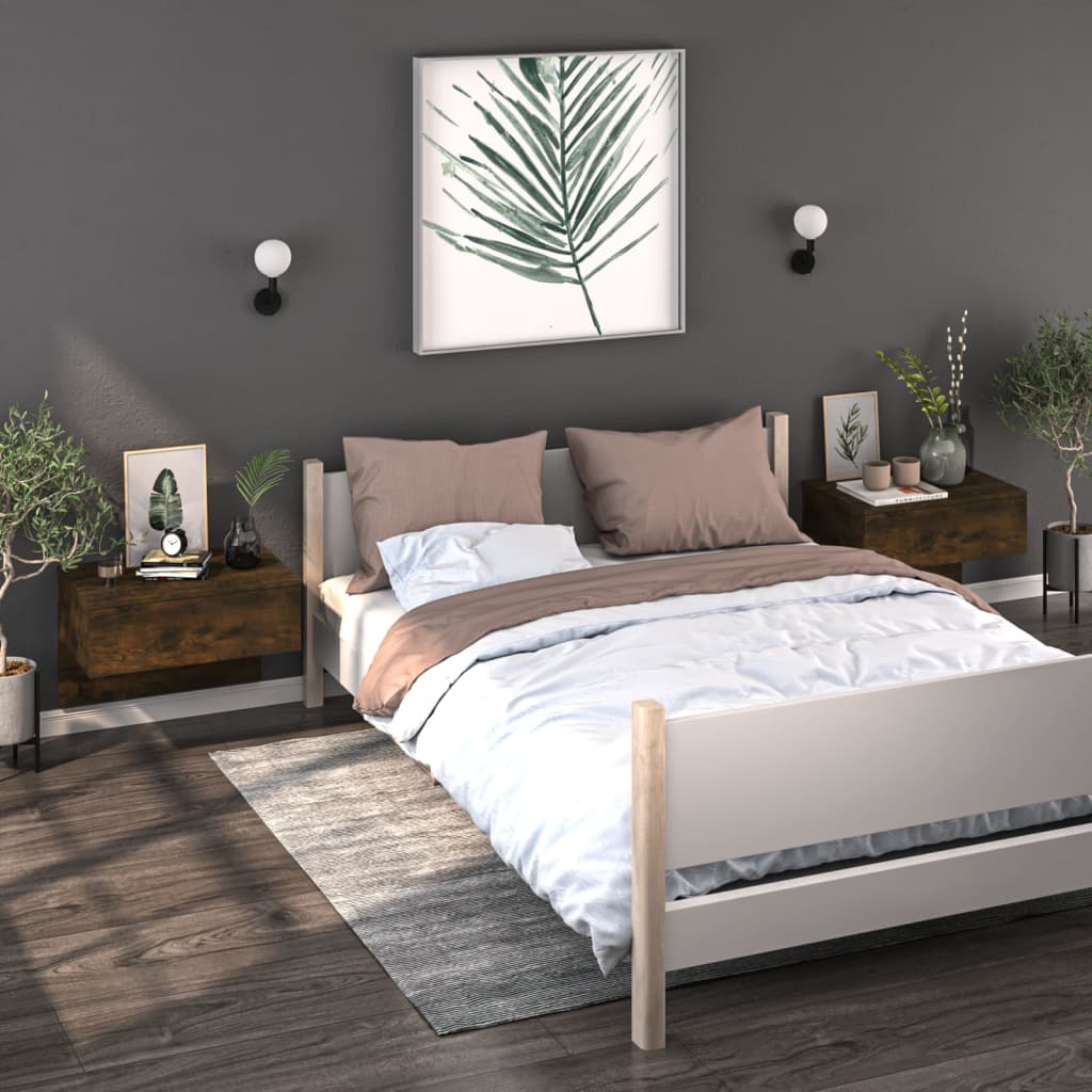 vidaXL Wall-mounted Bedside Cabinets 2 pcs Smoked Oak