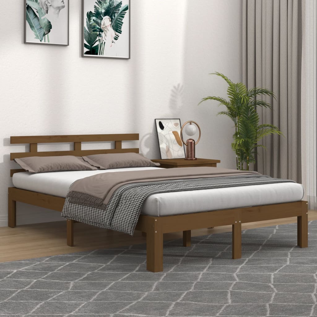 vidaXL Bed Frame Honey Brown Solid Wood 135x190 cm Double