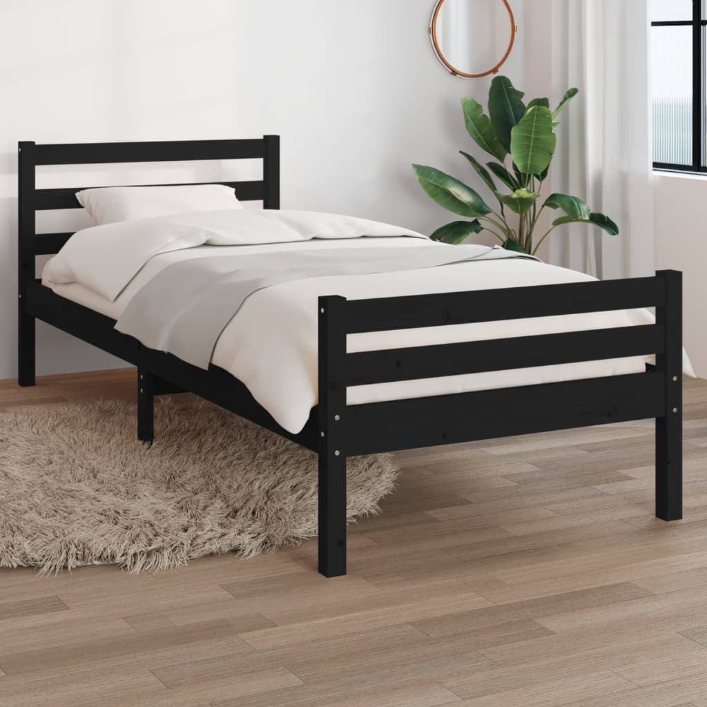 vidaXL Bed Frame Black Solid Wood 75x190 cm Small Single