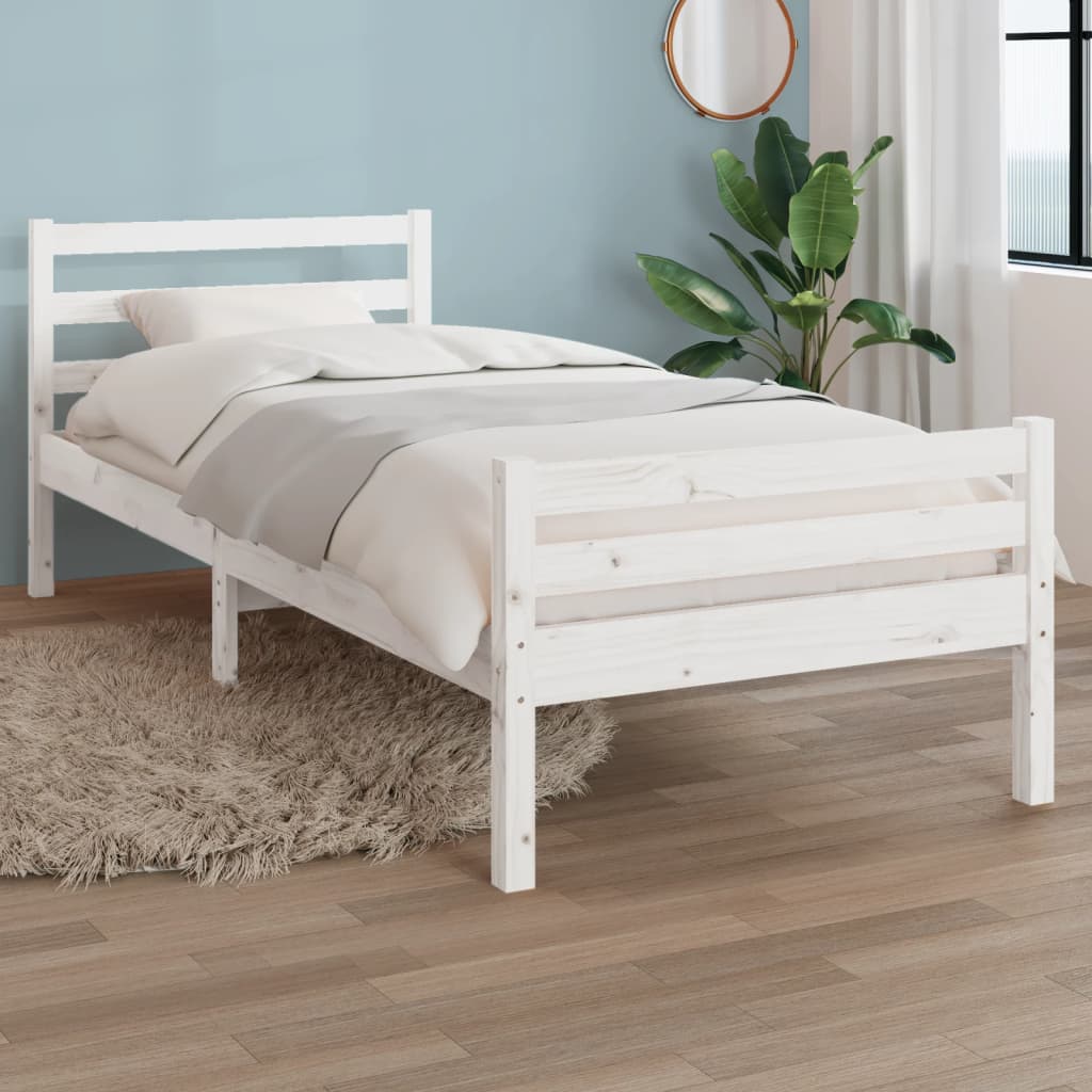 vidaXL Bed Frame White Solid Wood 90x190 cm Single