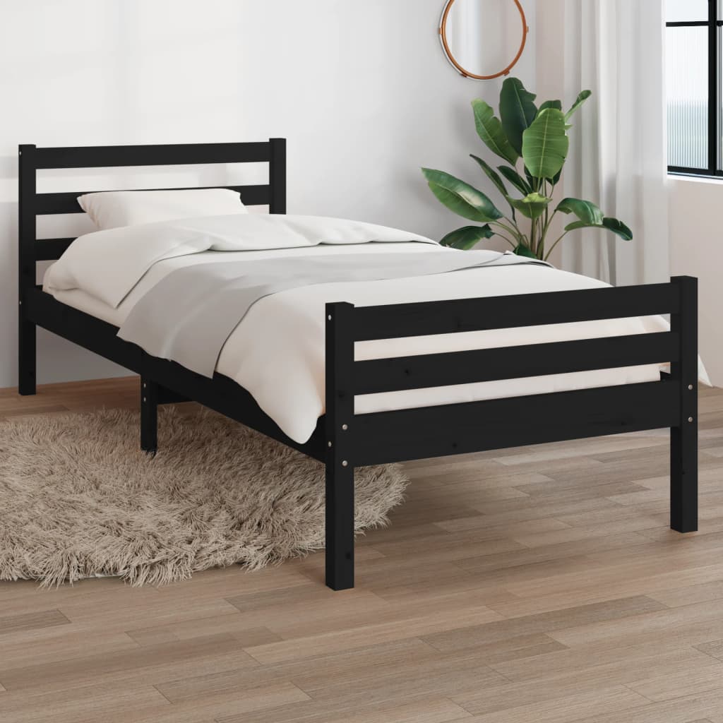vidaXL Bed Frame Black Solid Wood 90x200 cm
