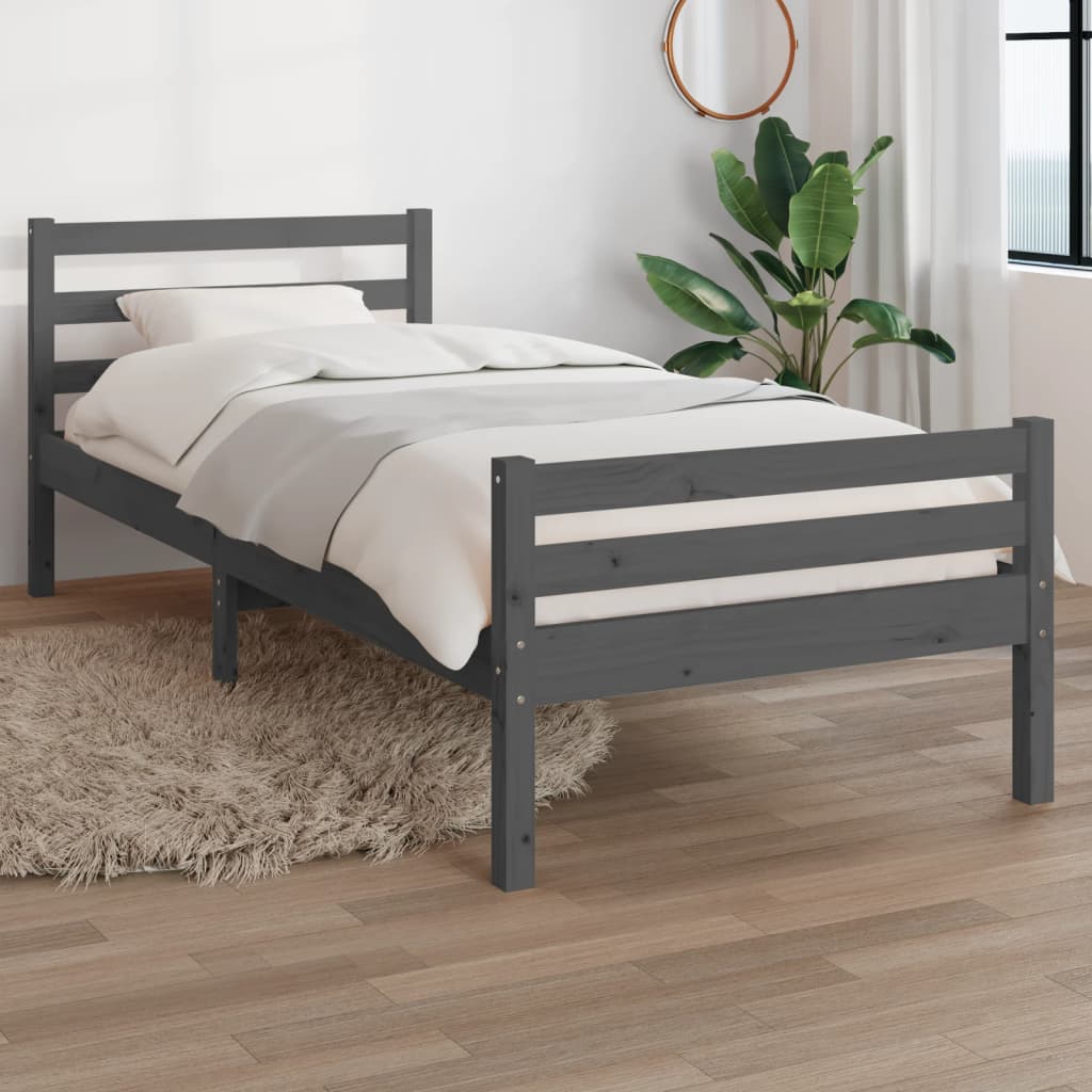 vidaXL Bed Frame Grey Solid Wood 100x200 cm