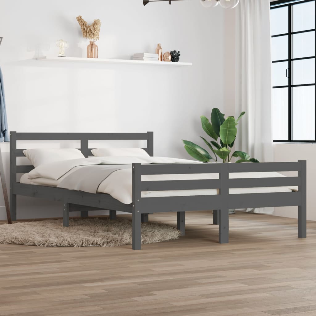 vidaXL Bed Frame Grey Solid Wood 150x200 cm King Size