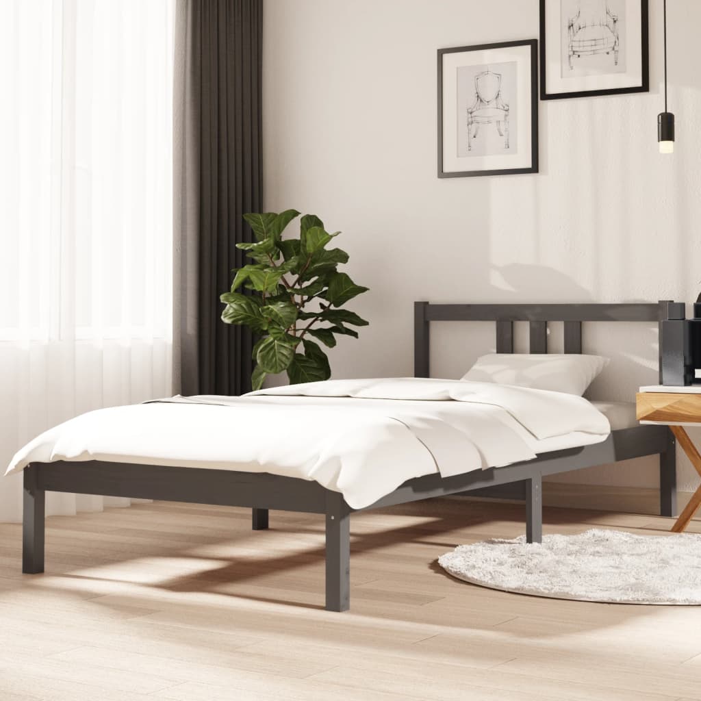 vidaXL Bed Frame Grey Solid Wood 90x190 cm Single