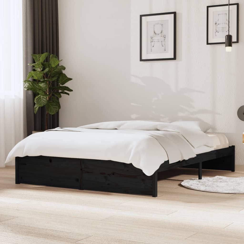 vidaXL Bed Frame Black Solid Wood 140x190 cm