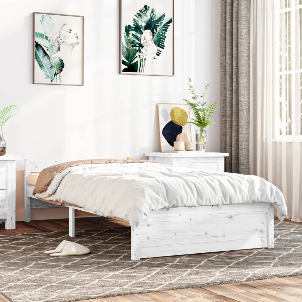 vidaXL Bed Frame White Solid Wood 75x190 cm Small Single