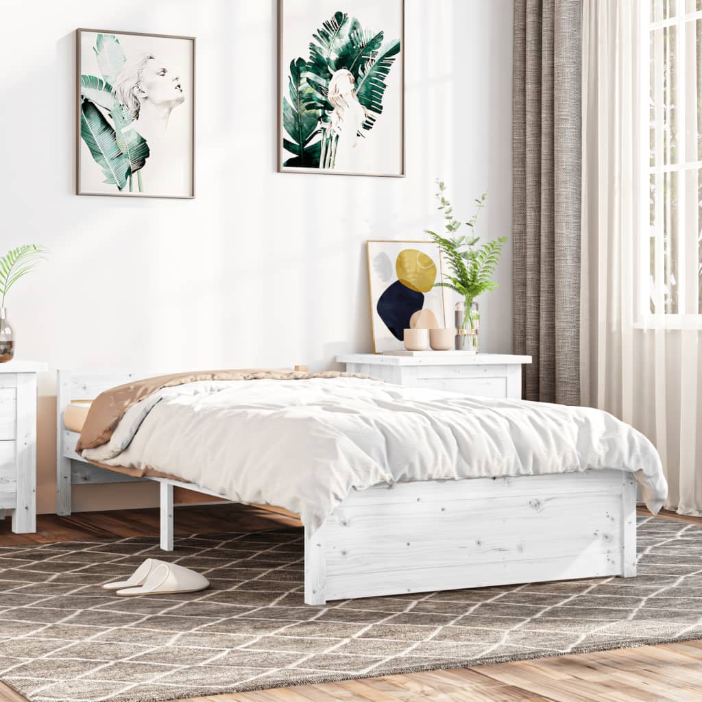 vidaXL Bed Frame White Solid Wood 90x200 cm