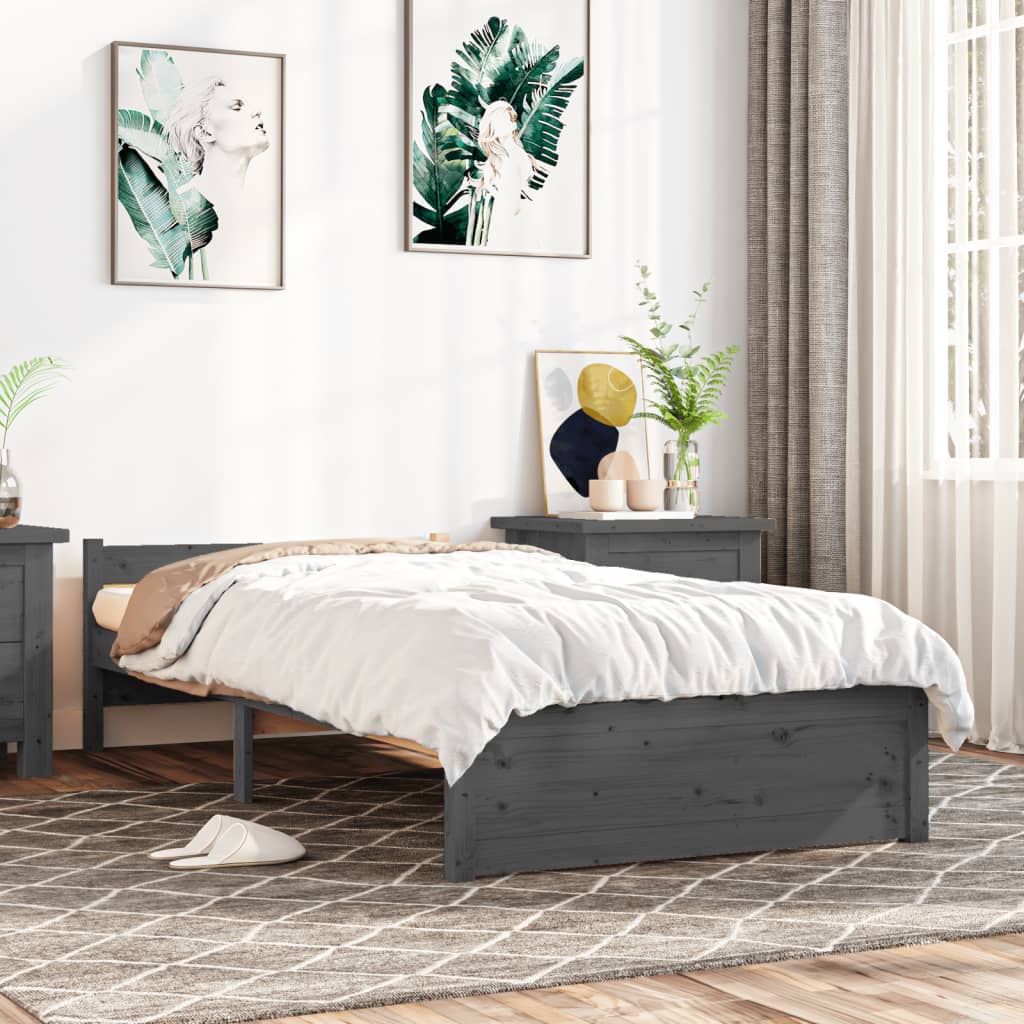 vidaXL Bed Frame Grey Solid Wood 100x200 cm