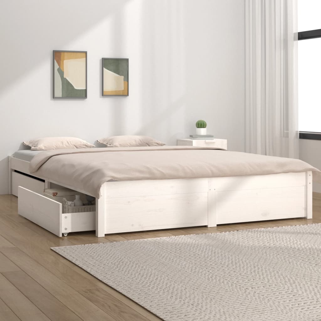 vidaXL Bed Frame with Drawers White 135x190 cm Double
