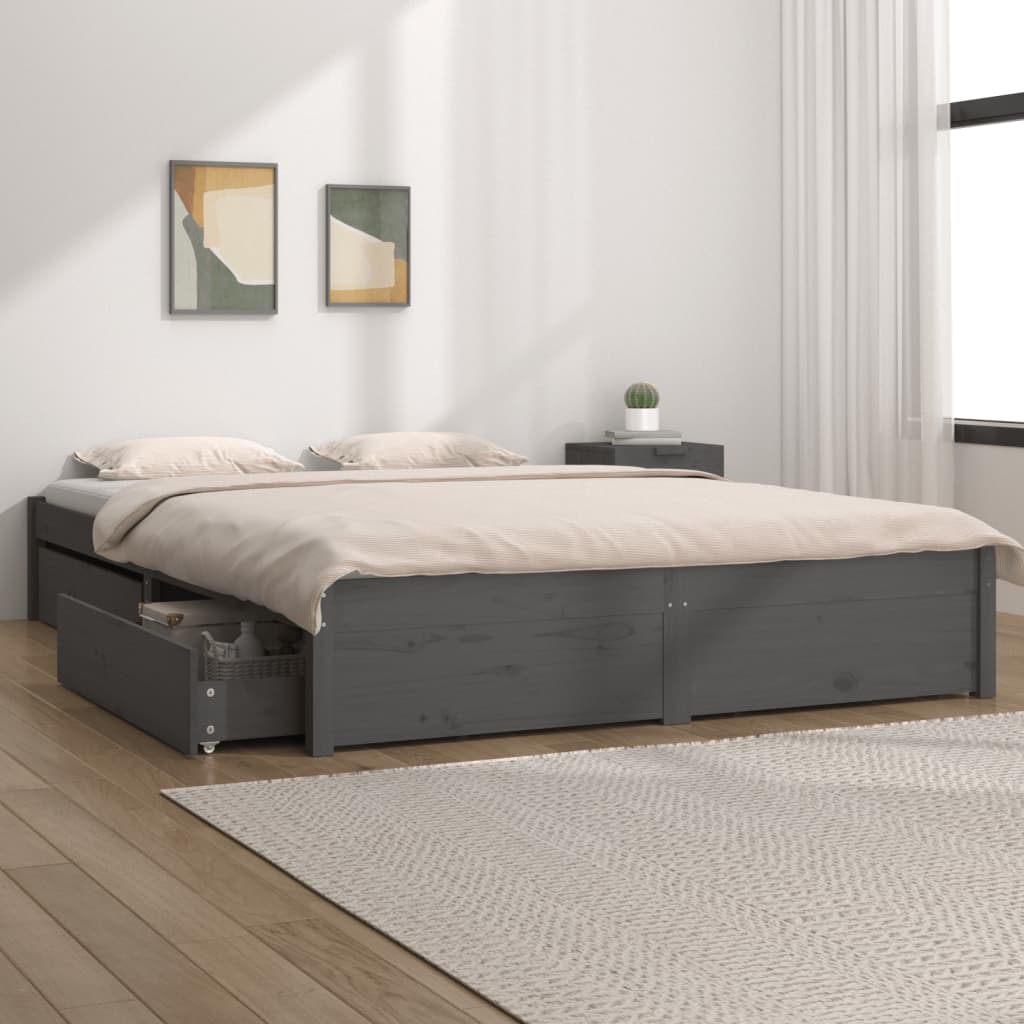vidaXL Bed Frame with Drawers Grey 150x200 cm King Size