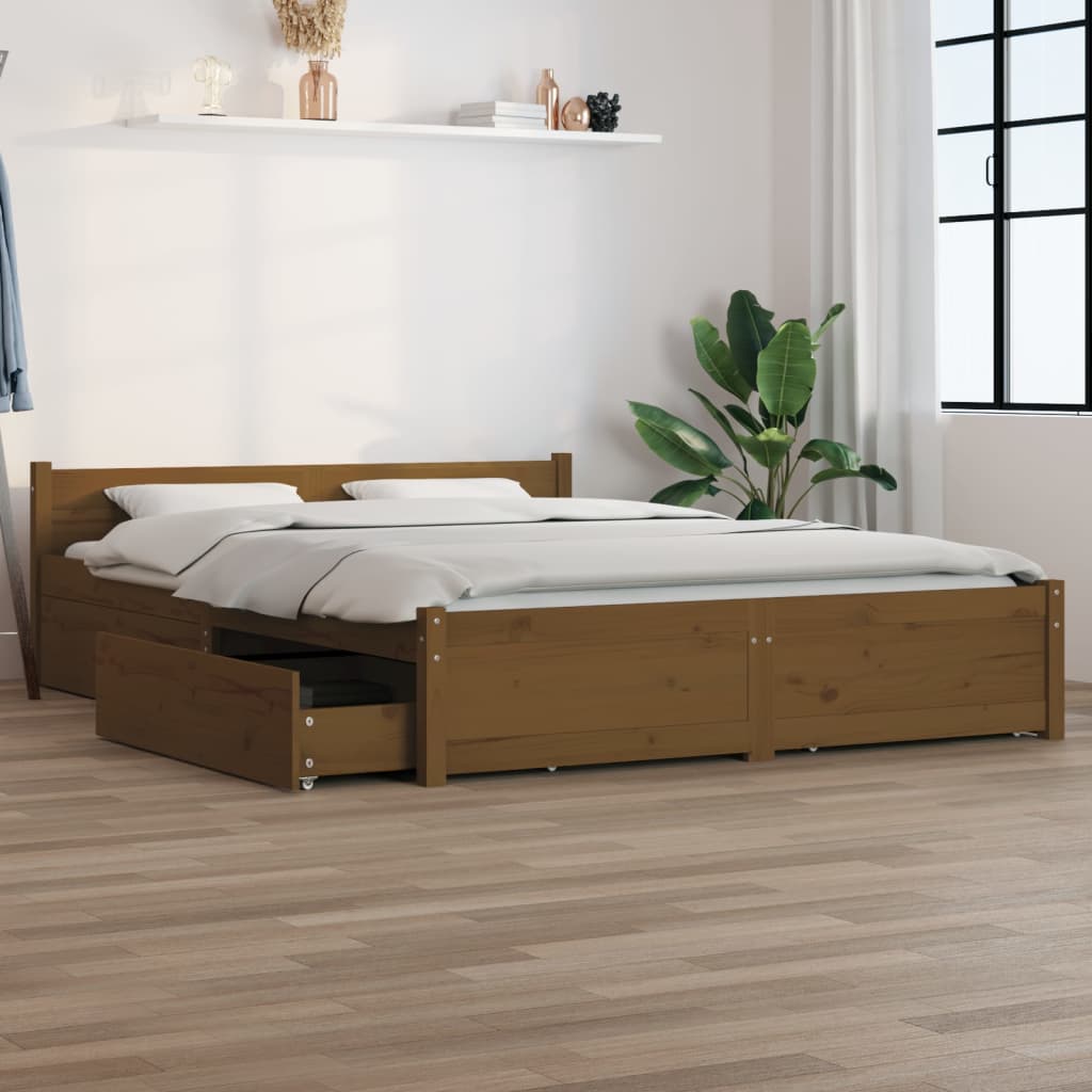 vidaXL Bed Frame with Drawers Honey Brown 140x200 cm