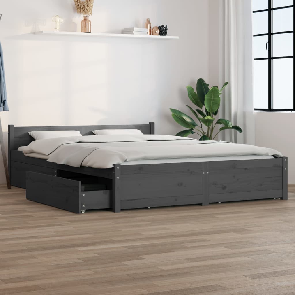 vidaXL Bed Frame with Drawers Grey 150x200 cm King Size