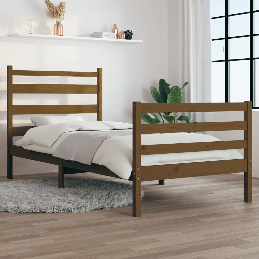 vidaXL Bed Frame Solid Wood Pine 100x200 cm Honey Brown