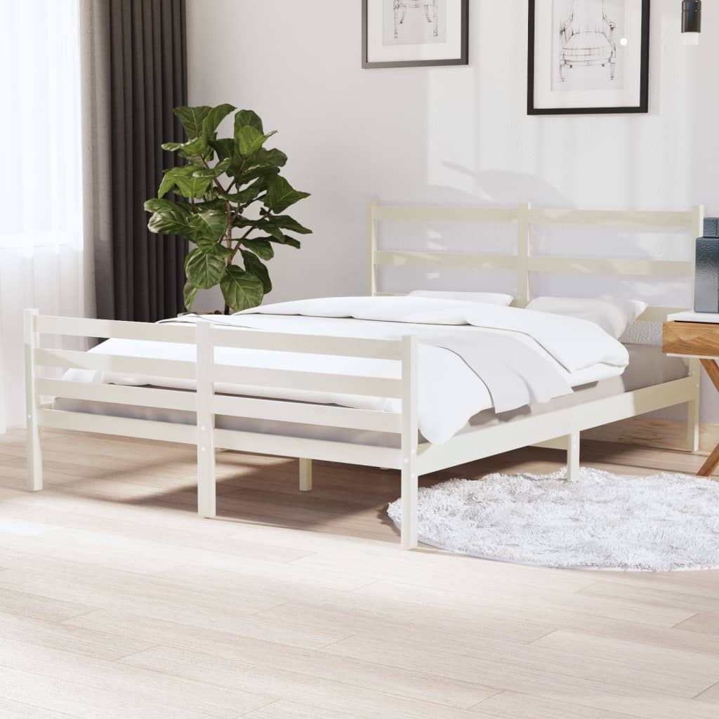 vidaXL Bed Frame White Solid Wood Pine 150x200 cm King Size